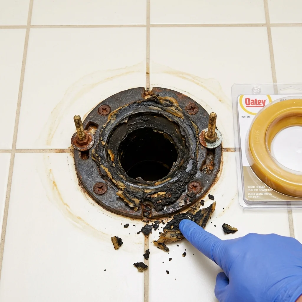 Failed wax ring showing water seepage at the base of a toilet in a Taylor, PA home