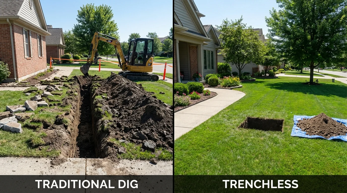 Trenchless sewer repair with minimal yard damage versus traditional excavation in Taylor, PA